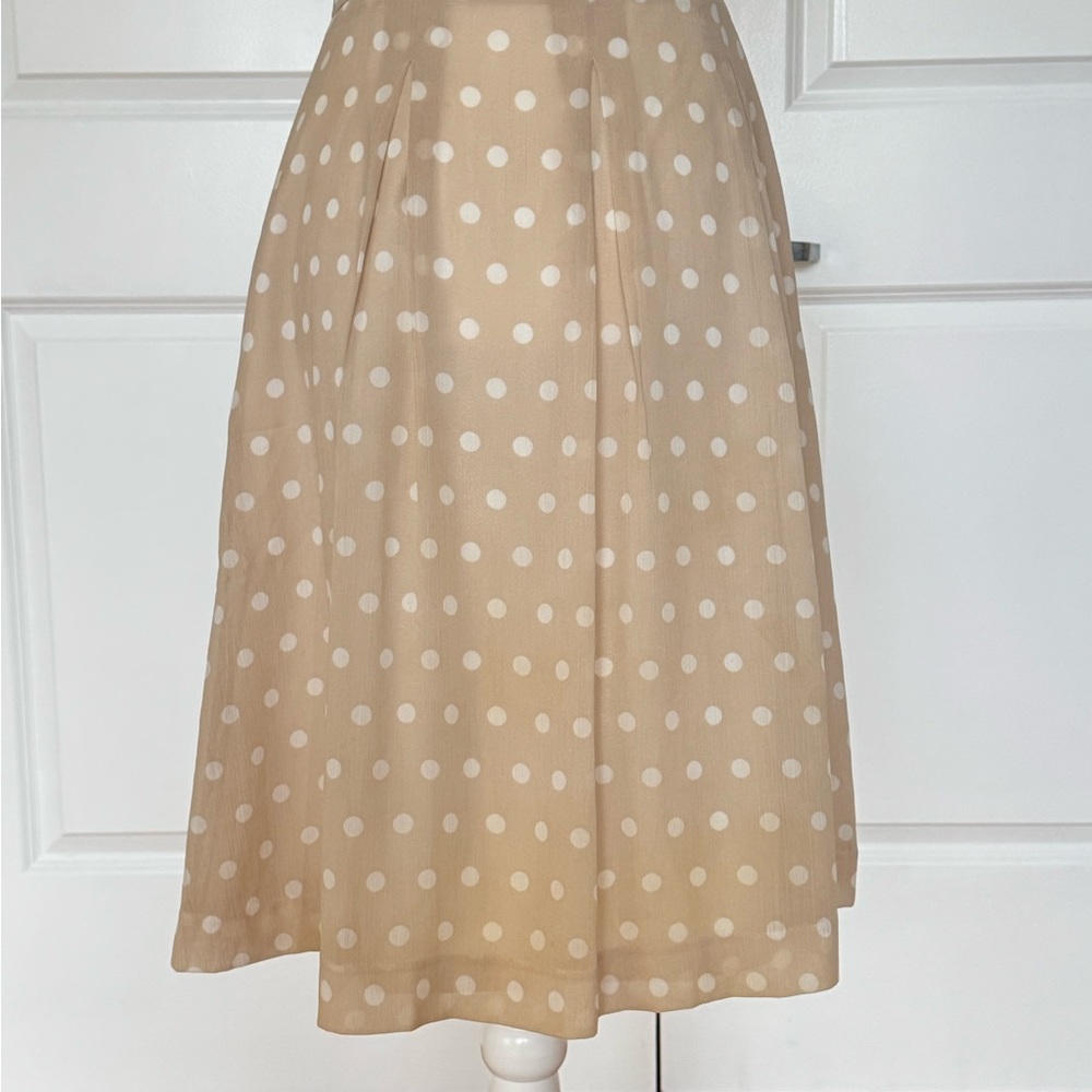 Ann Taylor Beige and White Polka Dot A-Line Skirt